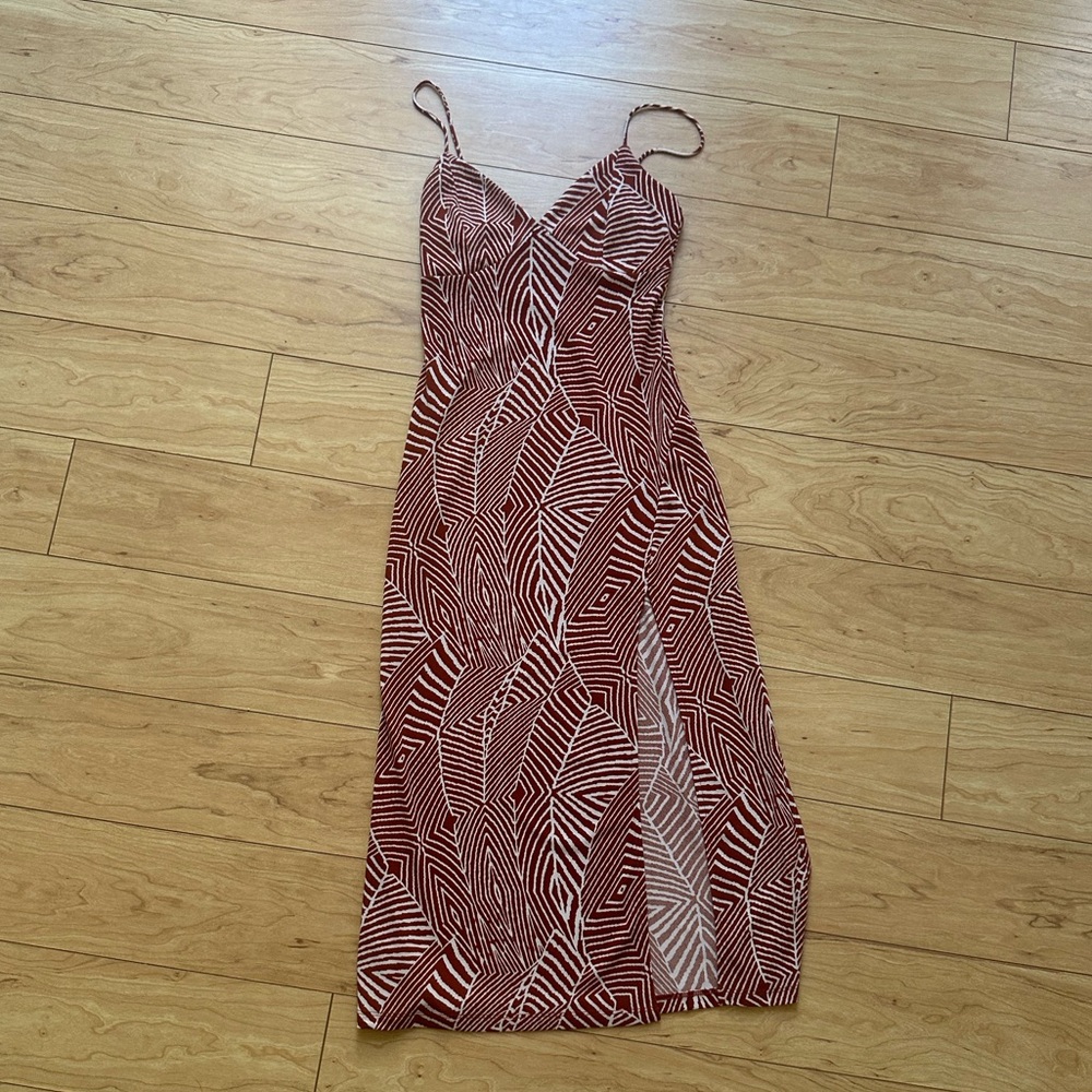 Women's Red Patterned Midi Slip Dress